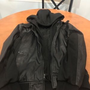 Guess Faux Leather Hooded Moto Jacket